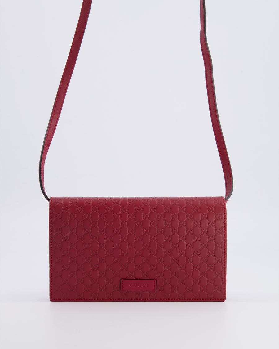 Gucci Red Leather Guccissima Logo Crossbody Wallet Bag