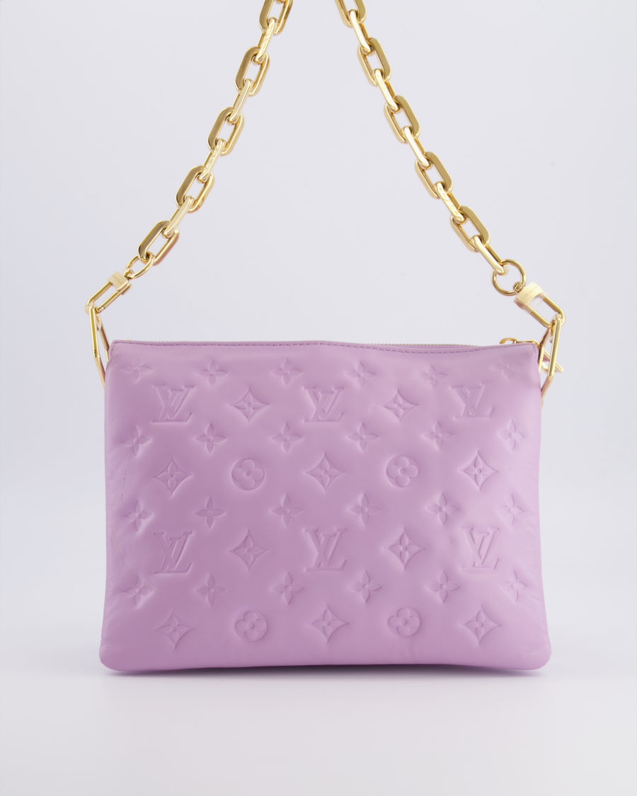 Louis Vuitton Lilac Monogram Lambskin Coussin PM Bag with Gold Hardware and Logo Canvas Strap RRP £3,450