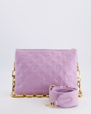 Louis Vuitton Lilac Monogram Lambskin Coussin PM Bag with Gold Hardware and Logo Canvas Strap RRP £3,450