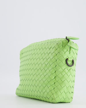 Bottega Veneta Lime Green Intrecciato Crossbody Bag with Black Hardware