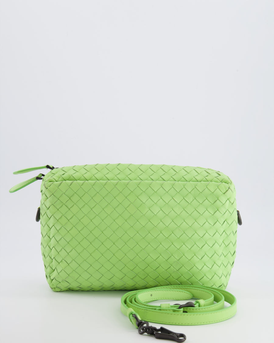 Bottega Veneta Lime Green Intrecciato Crossbody Bag with Black Hardware