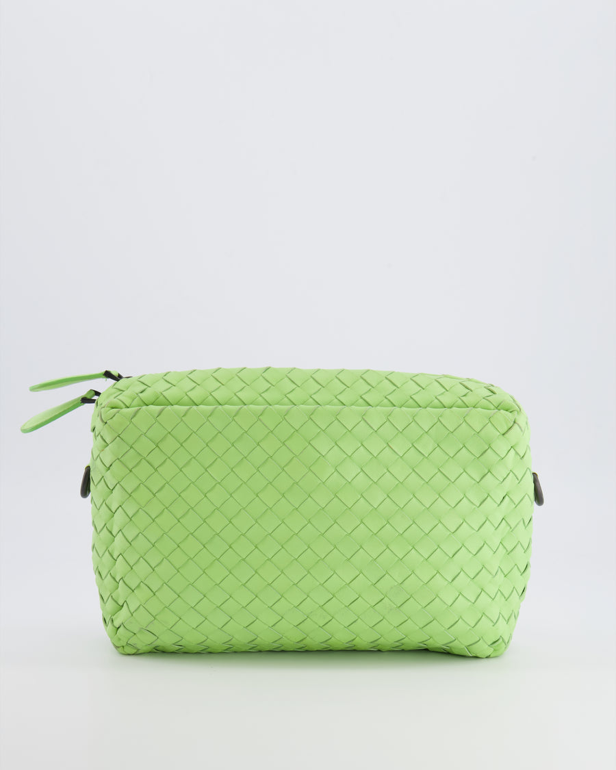 Bottega Veneta Lime Green Intrecciato Crossbody Bag with Black Hardware