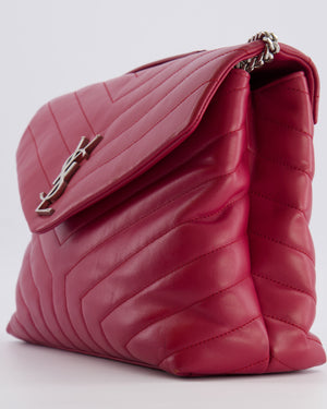 Saint Laurent Red Lambskin Large Loulou Bag with Silver Hardware RRP £2,615