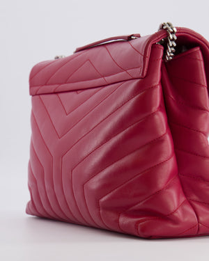 Saint Laurent Red Lambskin Large Loulou Bag with Silver Hardware RRP £2,615
