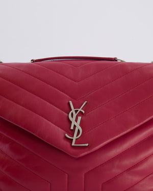 Saint Laurent Red Lambskin Large Loulou Bag with Silver Hardware RRP £2,615