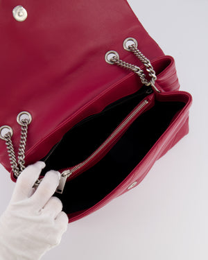 Saint Laurent Red Lambskin Large Loulou Bag with Silver Hardware RRP £2,615