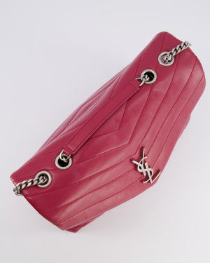 Saint Laurent Red Lambskin Large Loulou Bag with Silver Hardware RRP £2,615