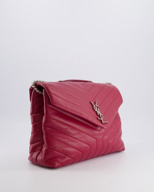 Saint Laurent Red Lambskin Large Loulou Bag with Silver Hardware RRP £2,615