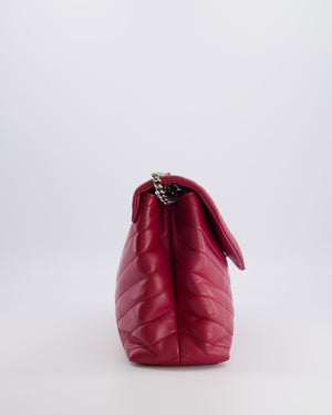 Saint Laurent Red Lambskin Large Loulou Bag with Silver Hardware RRP £2,615