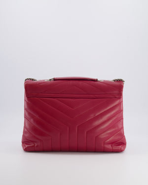 Saint Laurent Red Lambskin Large Loulou Bag with Silver Hardware RRP £2,615