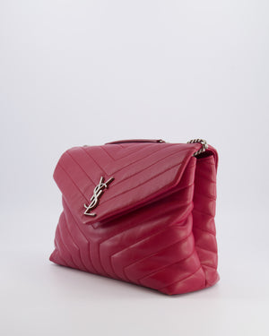 Saint Laurent Red Lambskin Large Loulou Bag with Silver Hardware RRP £2,615
