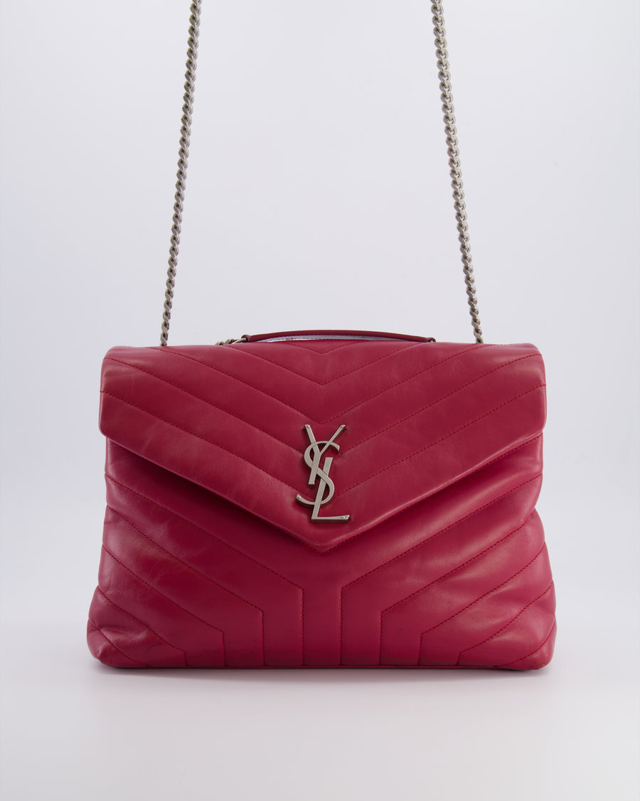 Saint Laurent Red Lambskin Large Loulou Bag with Silver Hardware RRP £2,615