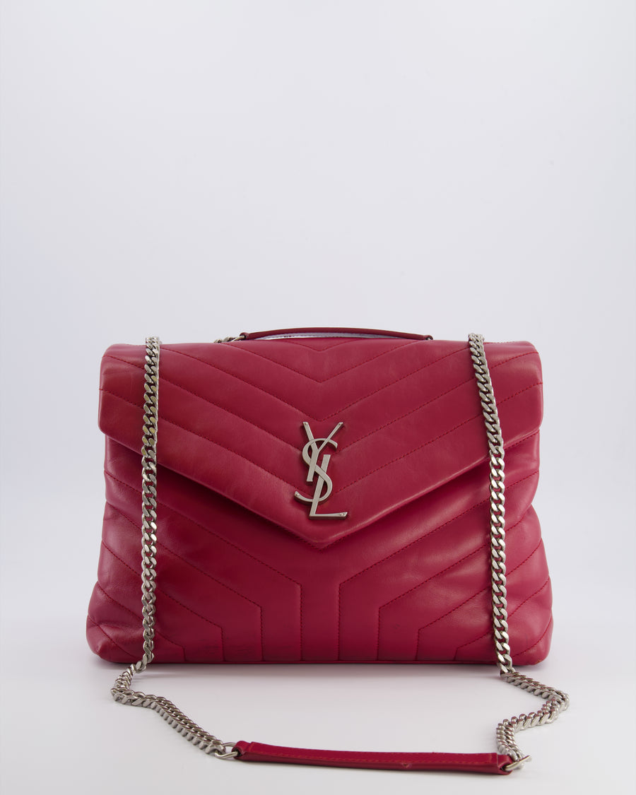 Saint Laurent Red Lambskin Large Loulou Bag with Silver Hardware RRP £2,615