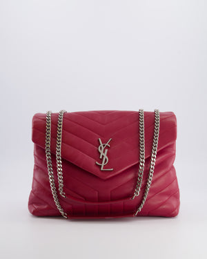 Saint Laurent Red Lambskin Large Loulou Bag with Silver Hardware RRP £2,615