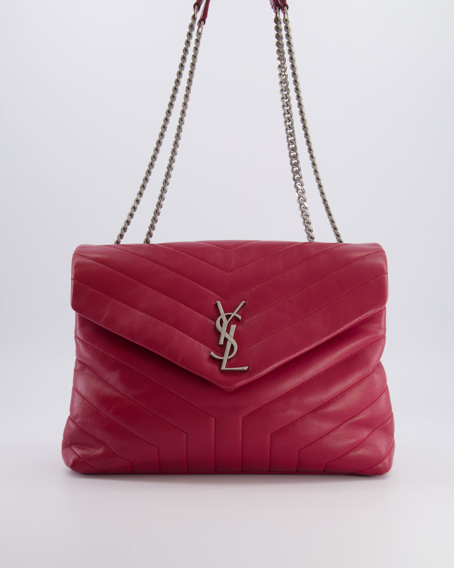 Saint Laurent Red Lambskin Large Loulou Bag with Silver Hardware RRP £2,615