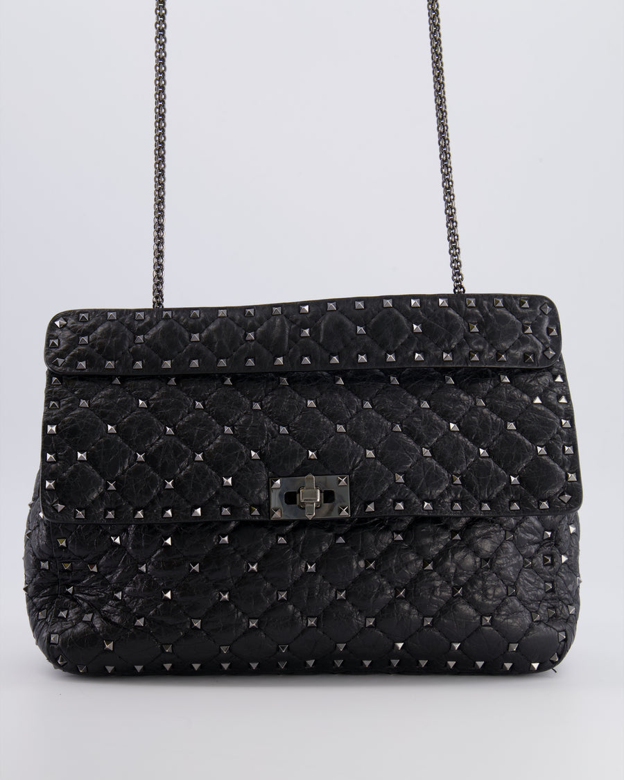 Valentino Black Distressed Leather Large Rockstud Spike Bag RRP £2,850