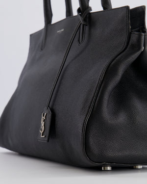 Saint Laurent Black Leather Rive Gauche Tote Bag with Silver Hardware