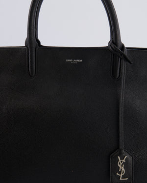 Saint Laurent Black Leather Rive Gauche Tote Bag with Silver Hardware