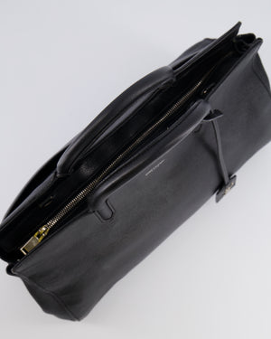 Saint Laurent Black Leather Rive Gauche Tote Bag with Silver Hardware
