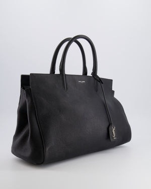 Saint Laurent Black Leather Rive Gauche Tote Bag with Silver Hardware