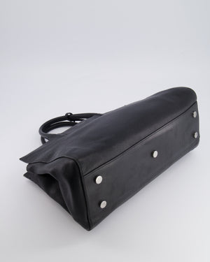 Saint Laurent Black Leather Rive Gauche Tote Bag with Silver Hardware