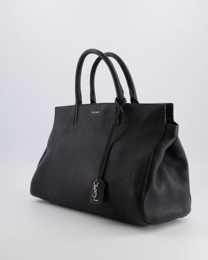 Saint Laurent Black Leather Rive Gauche Tote Bag with Silver Hardware