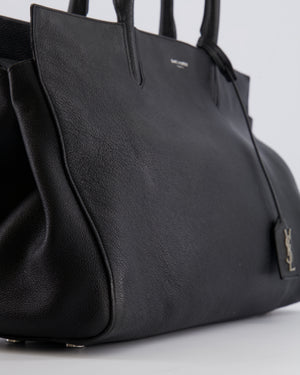 Saint Laurent Black Leather Rive Gauche Tote Bag with Silver Hardware