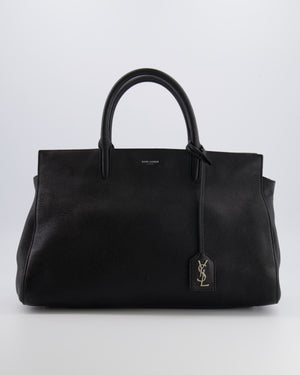 Saint Laurent Black Leather Rive Gauche Tote Bag with Silver Hardware