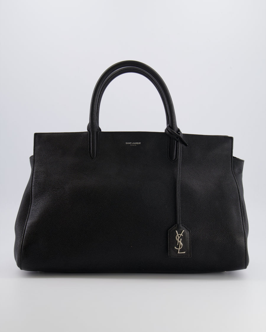 Saint Laurent Black Leather Rive Gauche Tote Bag with Silver Hardware