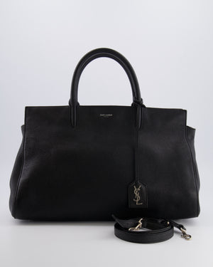 Saint Laurent Black Leather Rive Gauche Tote Bag with Silver Hardware