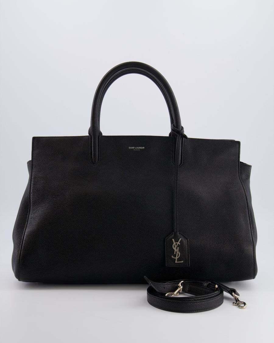 Saint Laurent Black Leather Rive Gauche Tote Bag with Silver Hardware