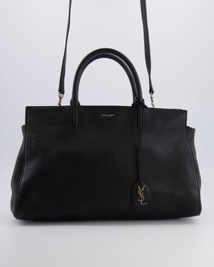 Saint Laurent Black Leather Rive Gauche Tote Bag with Silver Hardware