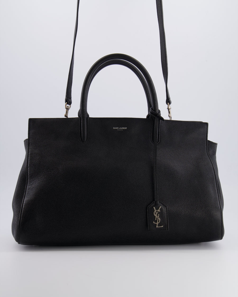 Saint Laurent Black Leather Rive Gauche Tote Bag with Silver Hardware