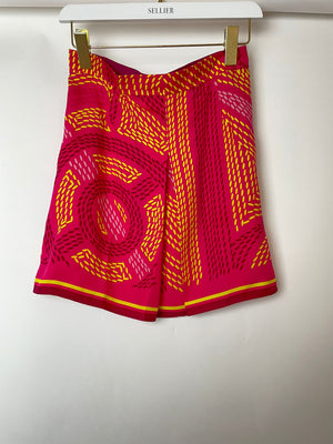 Hermés Pink, Red and Yellow Printed Silk Skirt Size FR 36 (UK 8)