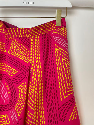 Hermés Pink, Red and Yellow Printed Silk Skirt Size FR 36 (UK 8)