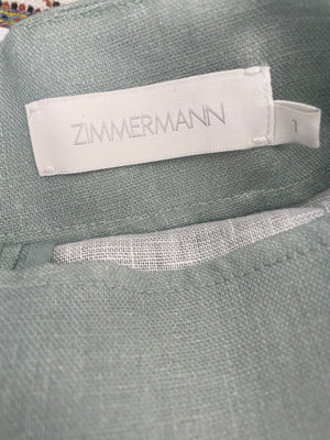 Zimmermann Teal Linen Paisley Print Mini Shorts with Matching Belt Size 1 (UK 10)