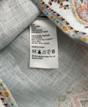 Zimmermann Teal Linen Paisley Print Mini Shorts with Matching Belt Size 1 (UK 10)