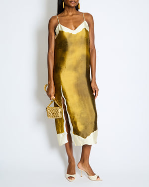 Prada SS/23 Green Tie Dye Printed Satin Strap Dress with Embroidered Plaque Detail Size IT 42 (UK 10)