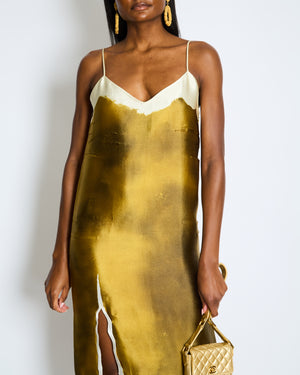 Prada SS/23 Green Tie Dye Printed Satin Strap Dress with Embroidered Plaque Detail Size IT 42 (UK 10)