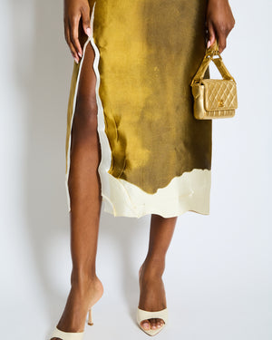 Prada SS/23 Green Tie Dye Printed Satin Strap Dress with Embroidered Plaque Detail Size IT 42 (UK 10)