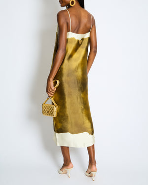 Prada SS/23 Green Tie Dye Printed Satin Strap Dress with Embroidered Plaque Detail Size IT 42 (UK 10)