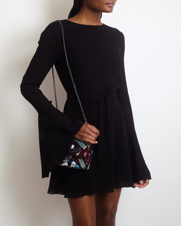Saint Laurent Black Long Sleeve Sequin Mini Dress with Back Cut-Out Detail FR 36 (UK 8)