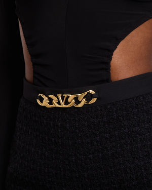 Valentino Black Tweed High-Waist Shorts with Chain Waist Detail IT 38 (UK 6)
