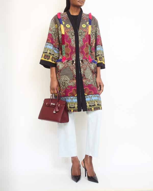Etro Black, Multi-Colour Cropped Sleeve Kimono with Tassel Detail IT 42 (UK 10)