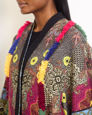 Etro Black, Multi-Colour Cropped Sleeve Kimono with Tassel Detail IT 42 (UK 10)