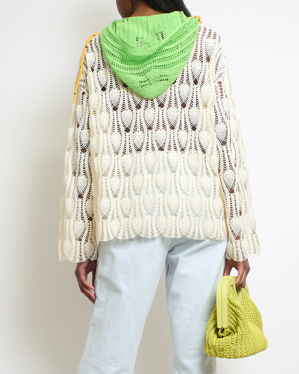 Loewe X Paula's Ibiza Cream, Neon Green Yellow Crochet Open Knit Long-Sleeve Top Size S (UK 8)