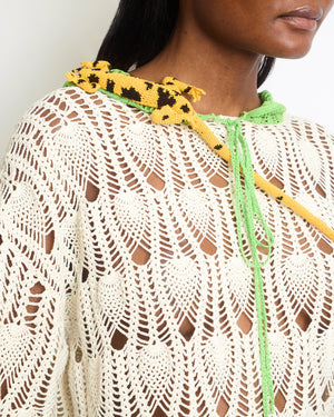 Loewe X Paula's Ibiza Cream, Neon Green Yellow Crochet Open Knit Long-Sleeve Top Size S (UK 8)