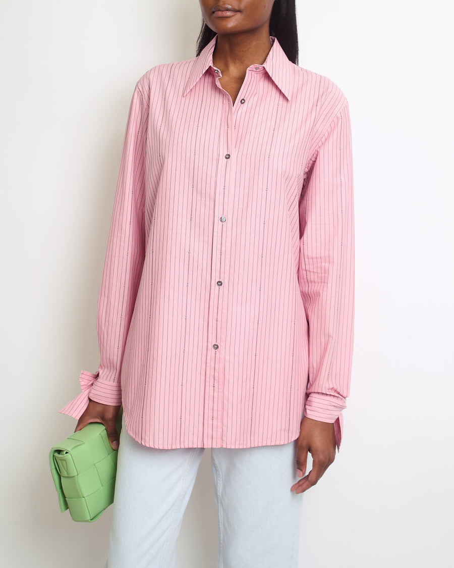 Nº21 Pink & Black Striped Button-up Shirt with Logo Detail Size IT 42 (UK 10)