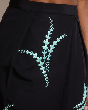 Dries Van Noten Black Midi Skirt with Turquoise Sequins Detail IT 38 (UK 6)