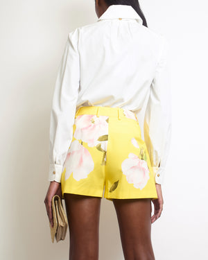 Valentino Yellow Shorts with Floral Prints Size IT 42 (UK 8) RRP £890
